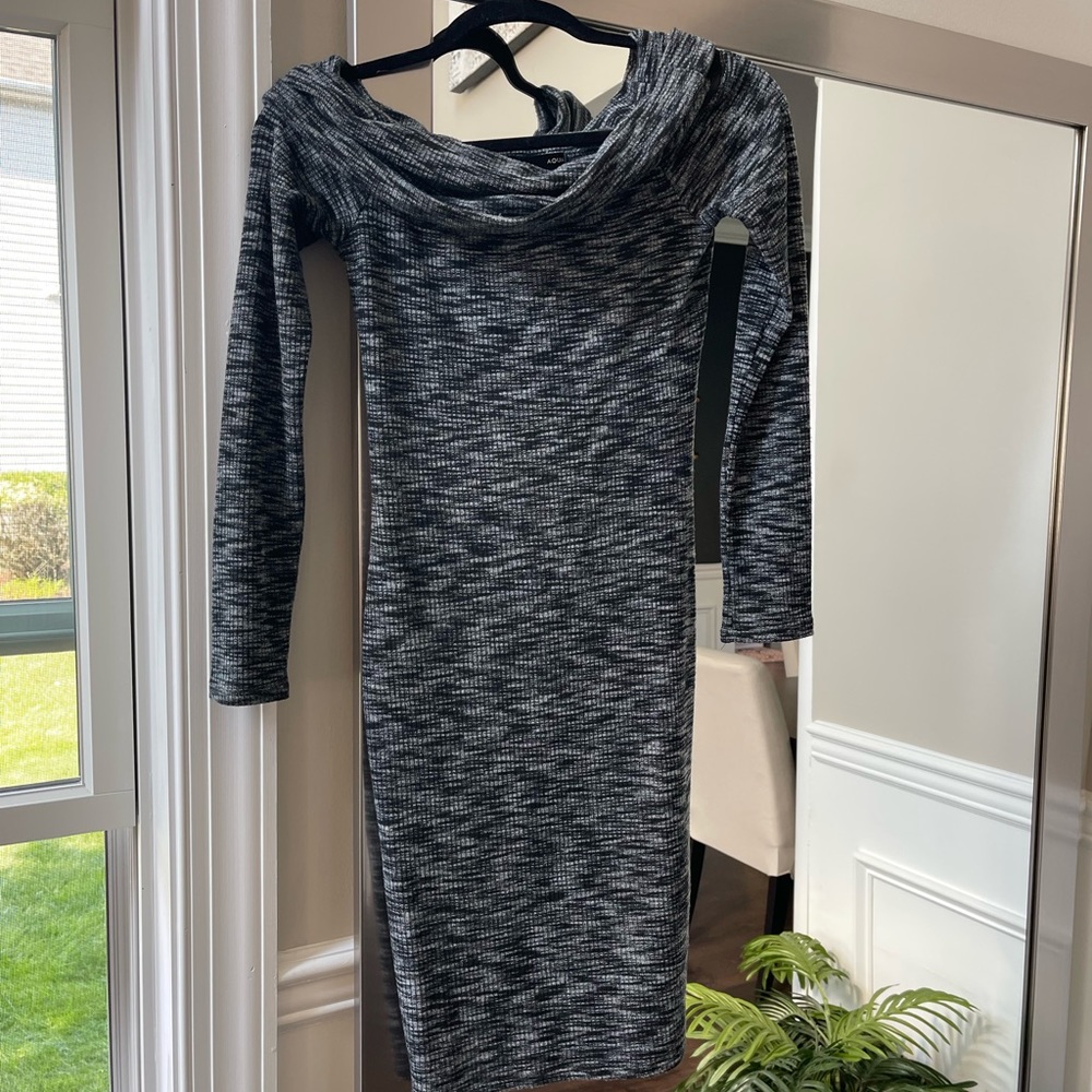 AQUA midi sweater off the shoulder dress